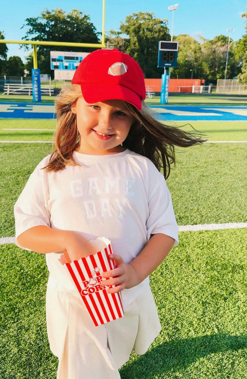 Red Football Bow Baseball Hat (Baby/Toddler, Youth)