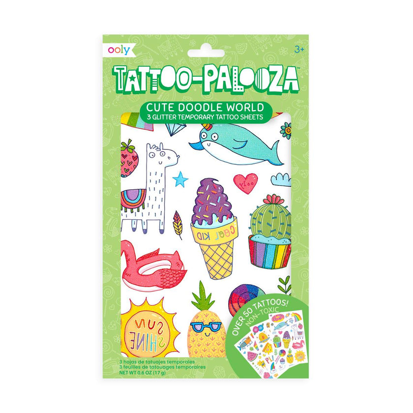 Tattoo-Palooza Temporary Tattoos - Cute Doodle World - 3 Sheets
