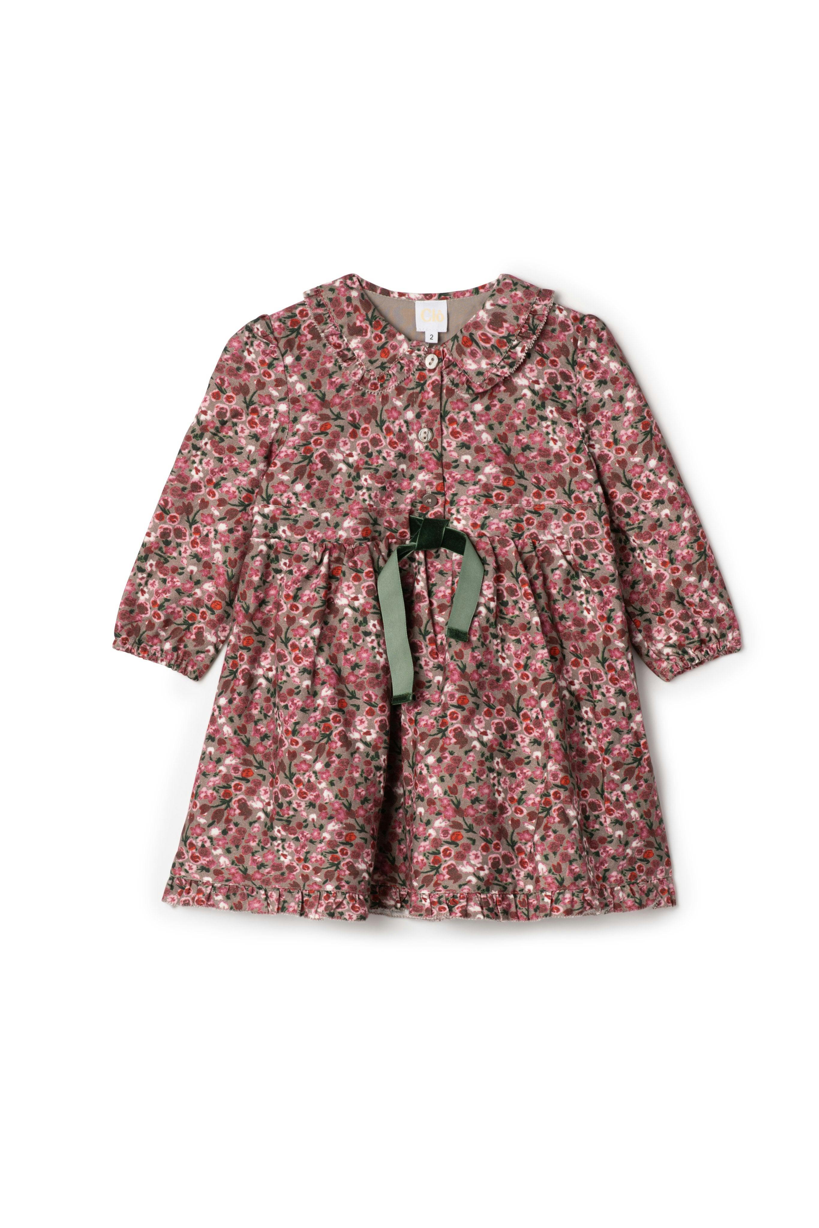 Flower Print Lace Button Front Tie Waist Dress