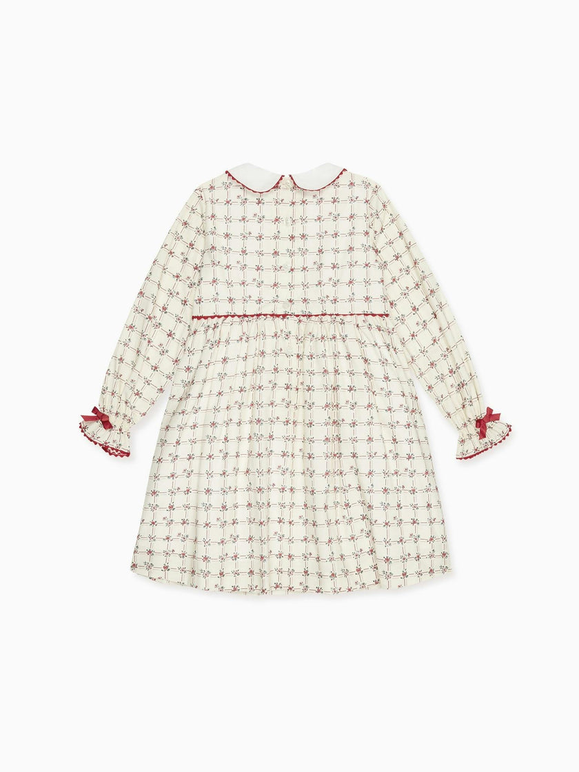 Red Grid Floral Selena Girl Dress