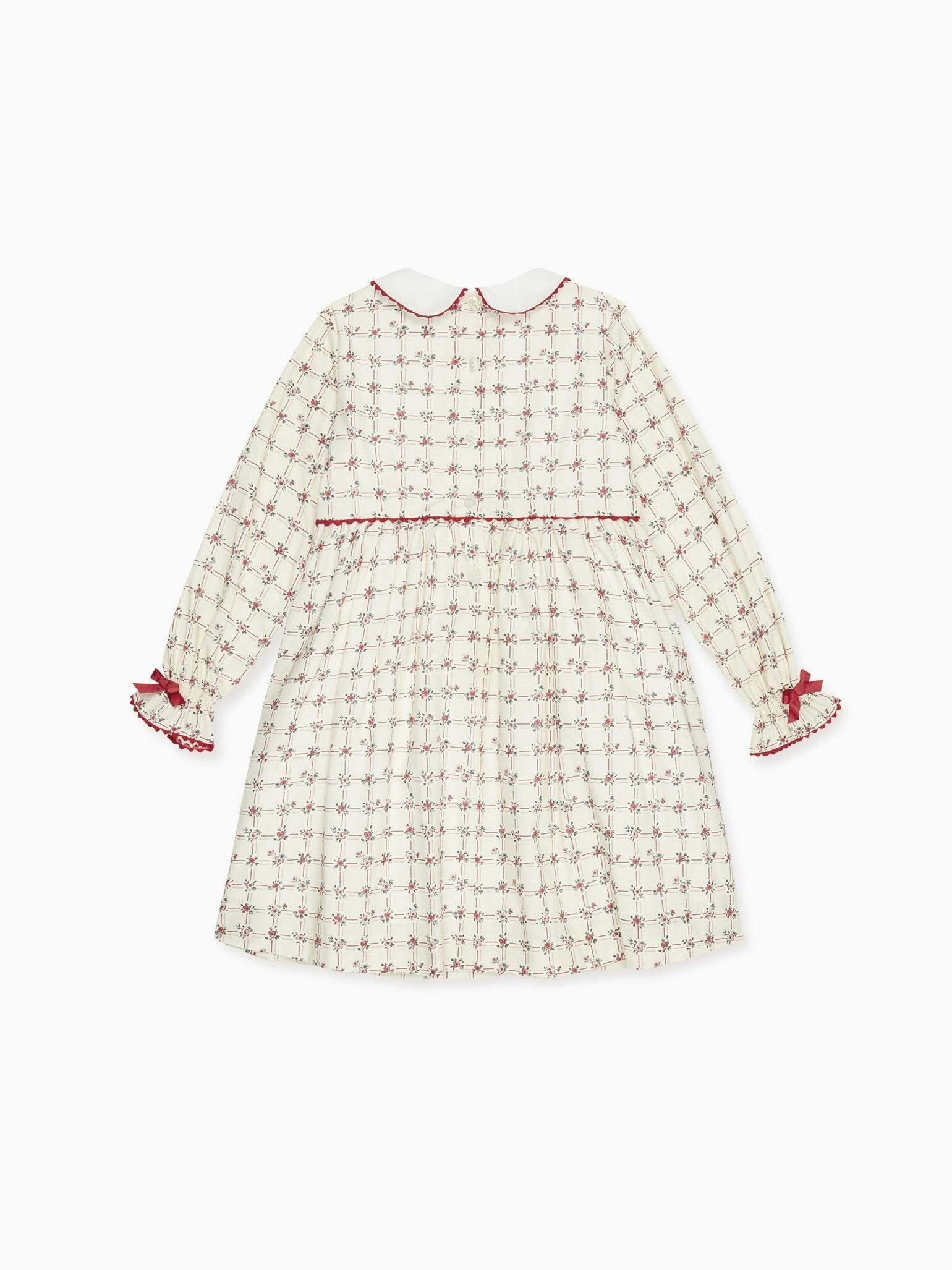 Red Grid Floral Selena Girl Dress