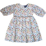 Autumn Leaves Contrast Piping Puff Sleeve Back Button Side Pocket Dress