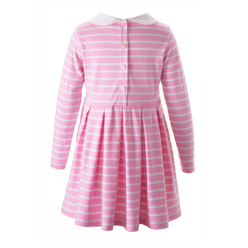 Long Sleeved Breton Striped Jersey Dress, Pink