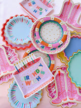 Packed Party Make a Wish Birthday Dessert Plates 10ct - Gold Foil Colorful Cake Design Party Plates, 8 Inch, 350 GSM