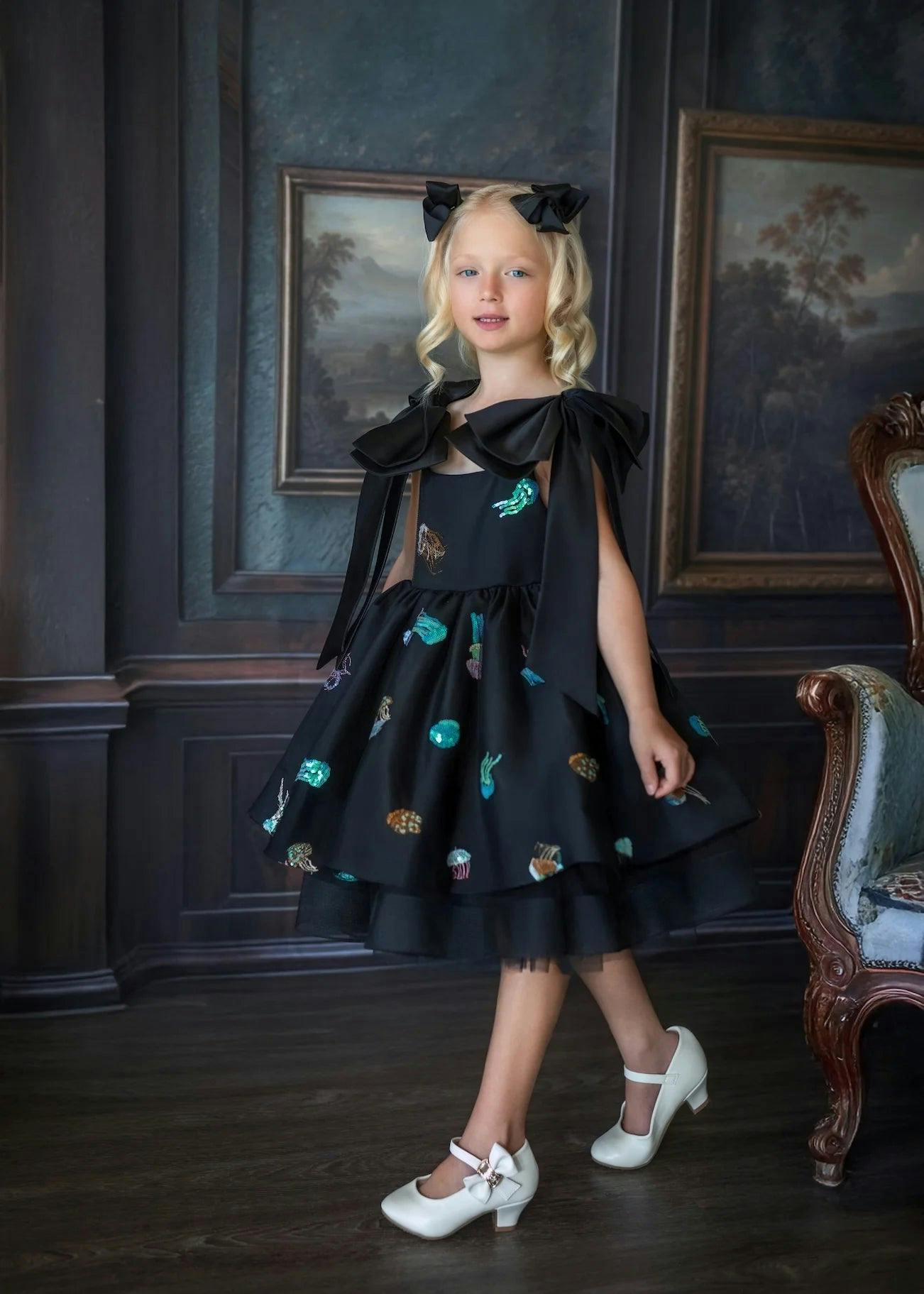 Ocean Magic Black Sequin Tulle Birthday Dress for Girls