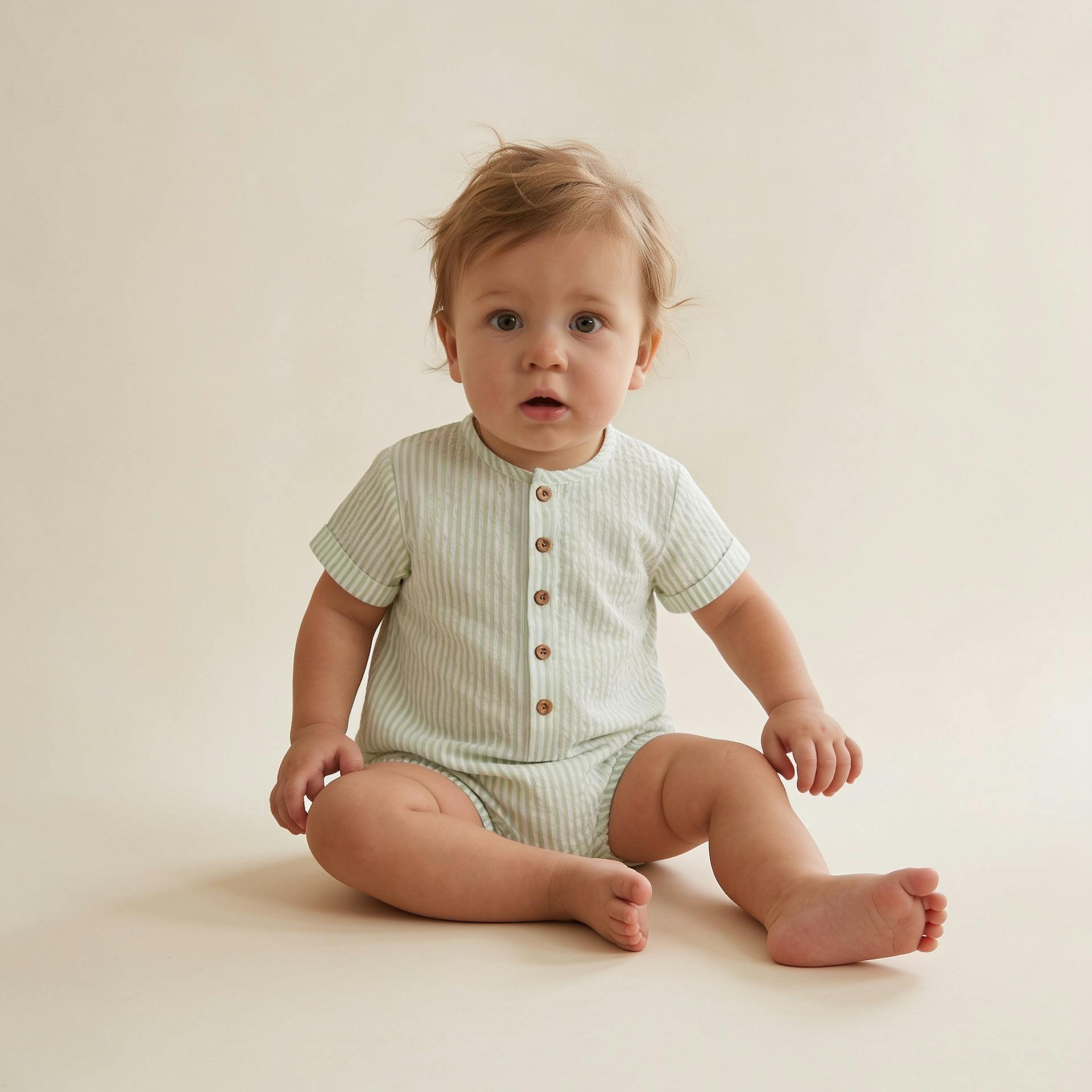 Organic Short Bubble Romper - Basil Stripes