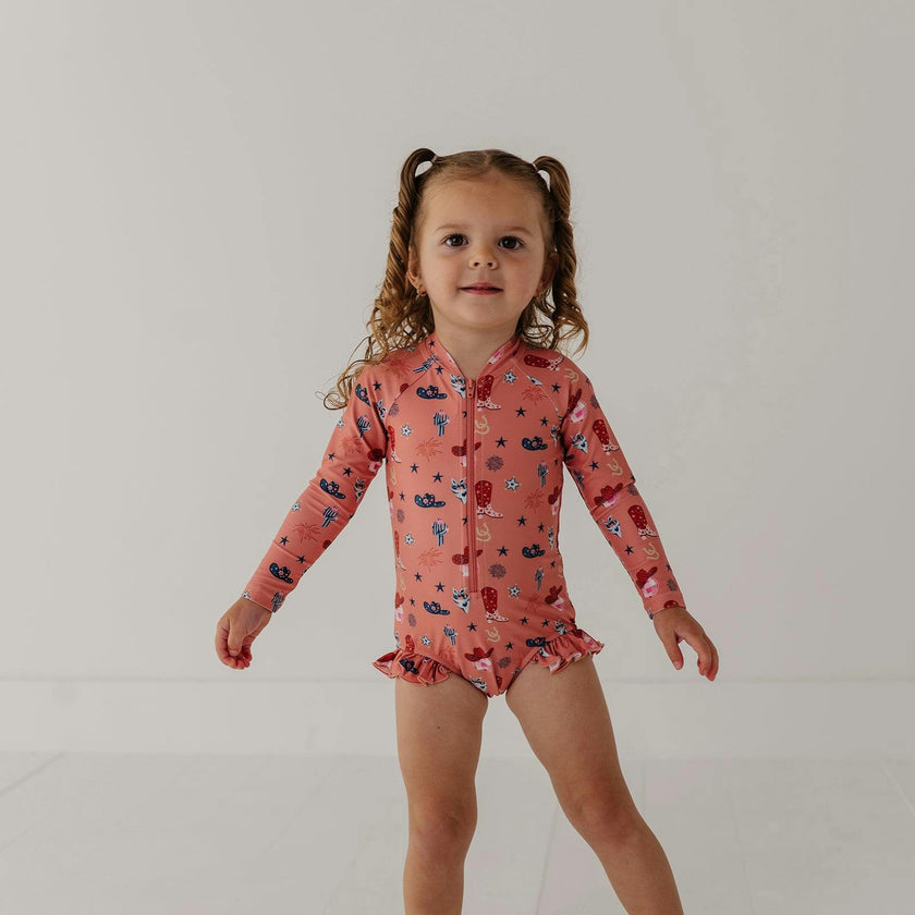 Girl's One-Piece Ruffle Rash Guard Swimsuit
