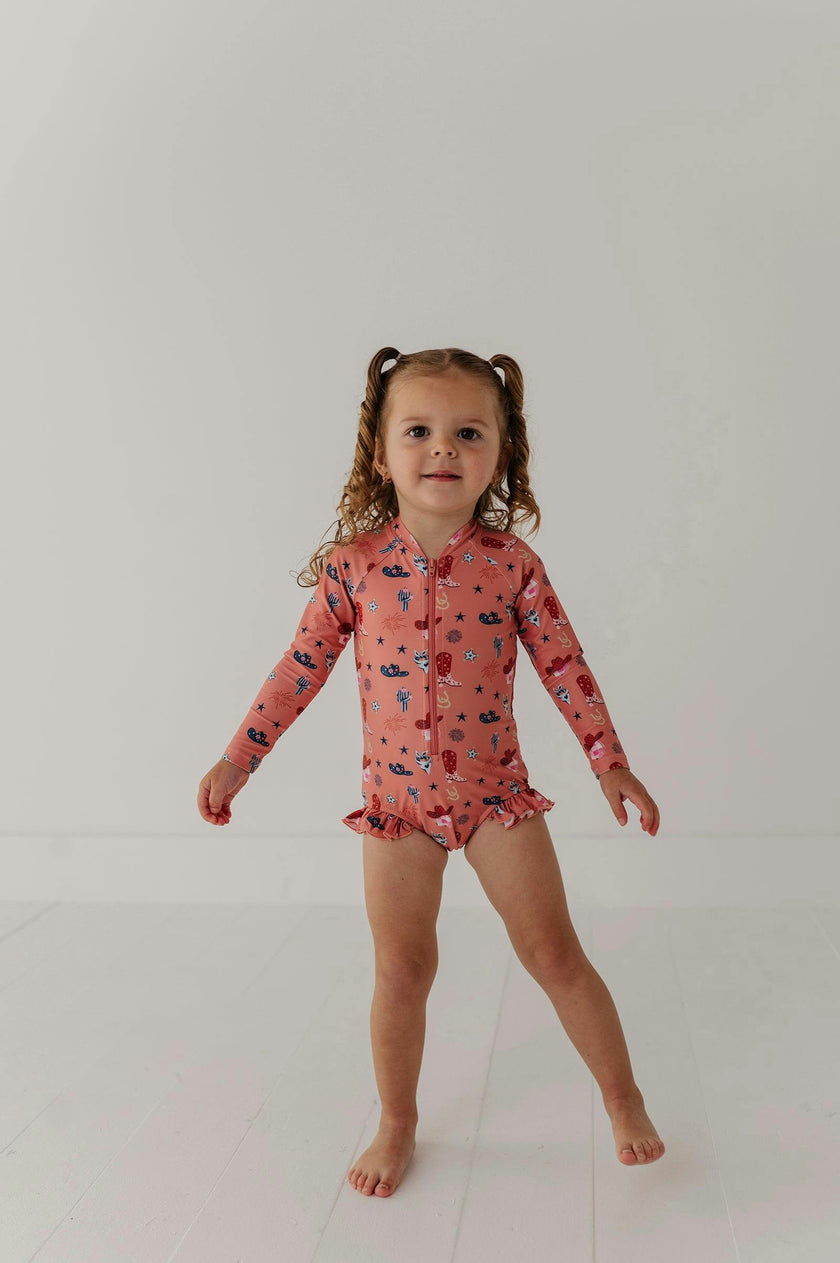 Girl's One-Piece Ruffle Rash Guard Swimsuit