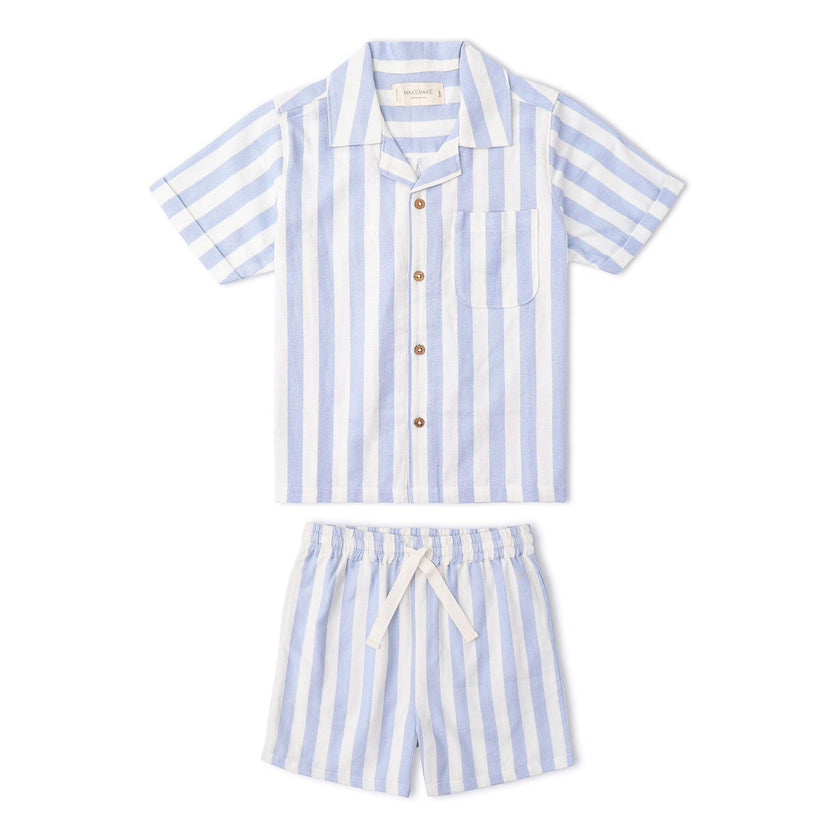 Organic Shirt & Shorts Set - Blue Stripes