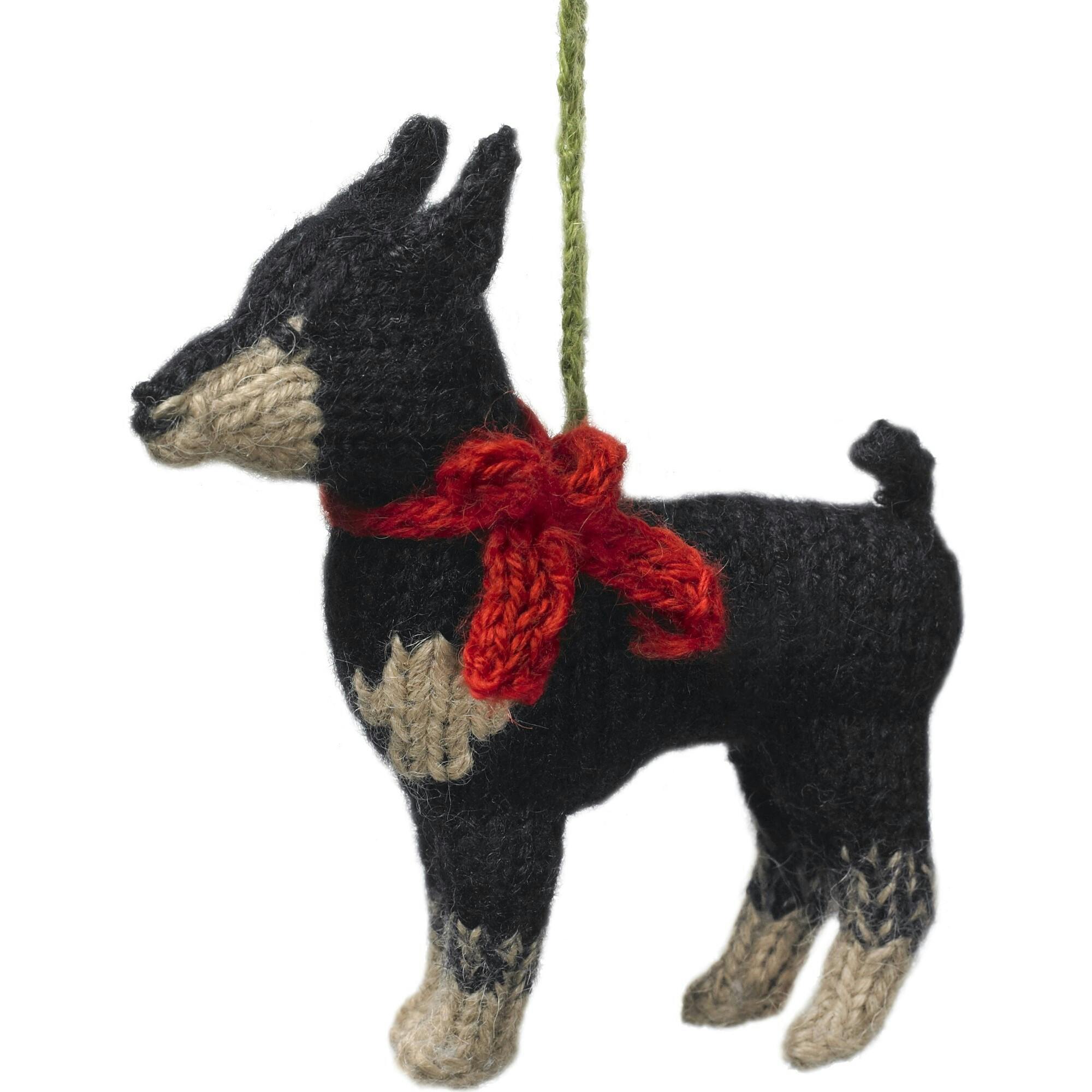 Doberman Pinscher Hand Knit Christmas Ornament
