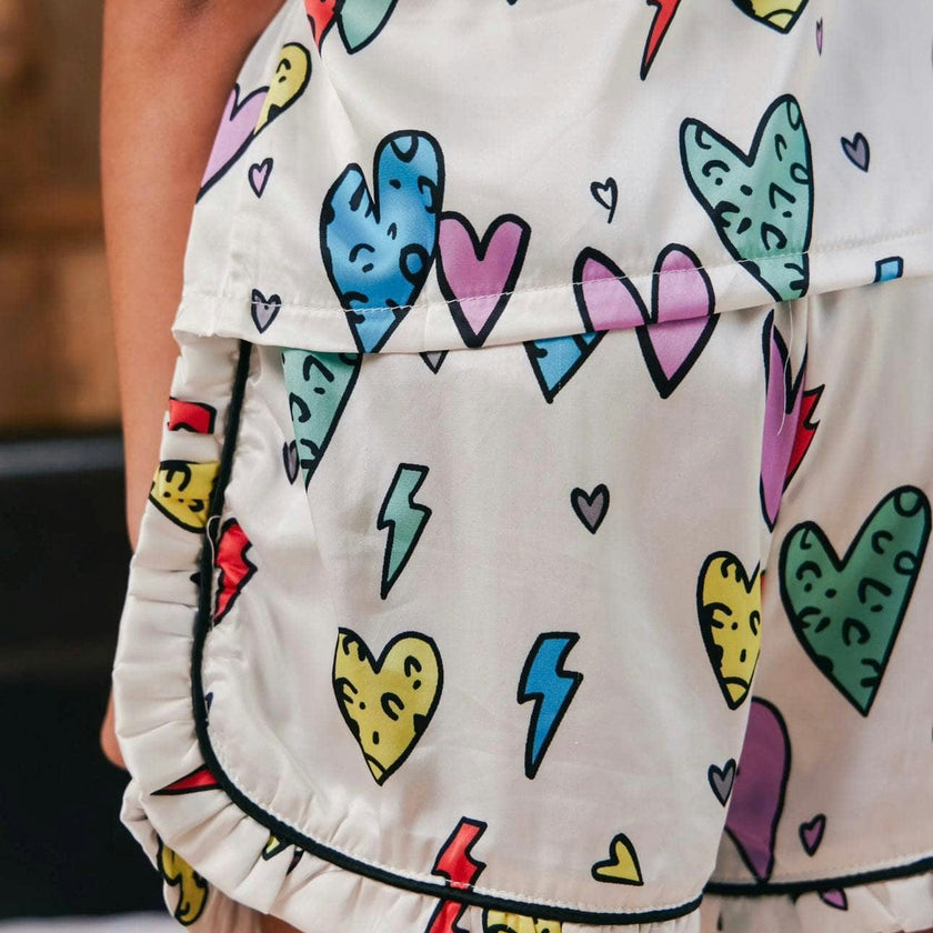 Rainbow Cheetah Heart Silk Shirt & Short Set