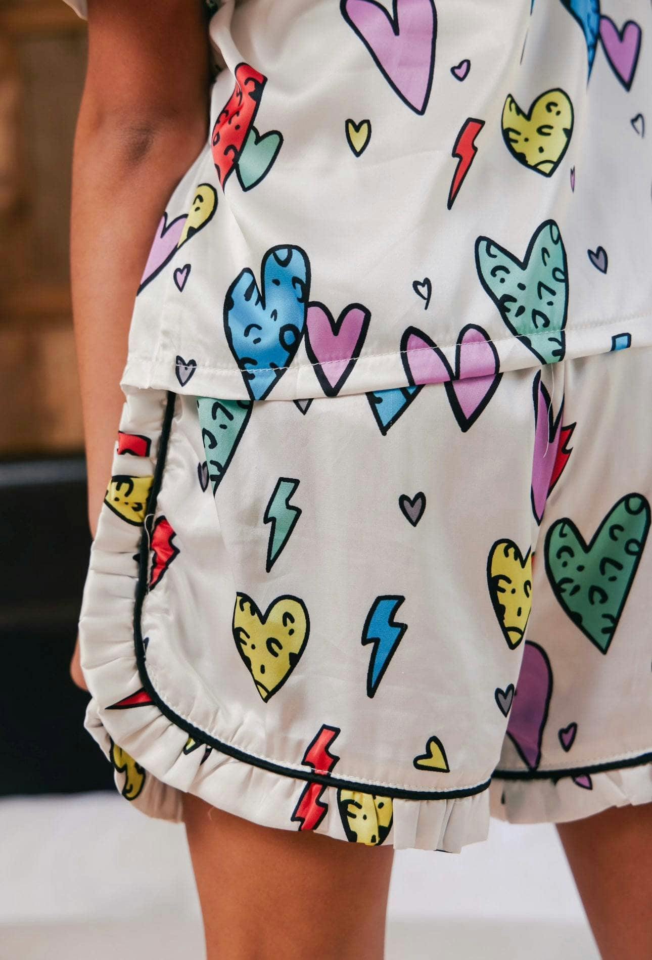 Rainbow Cheetah Heart Silk Shirt & Short Set