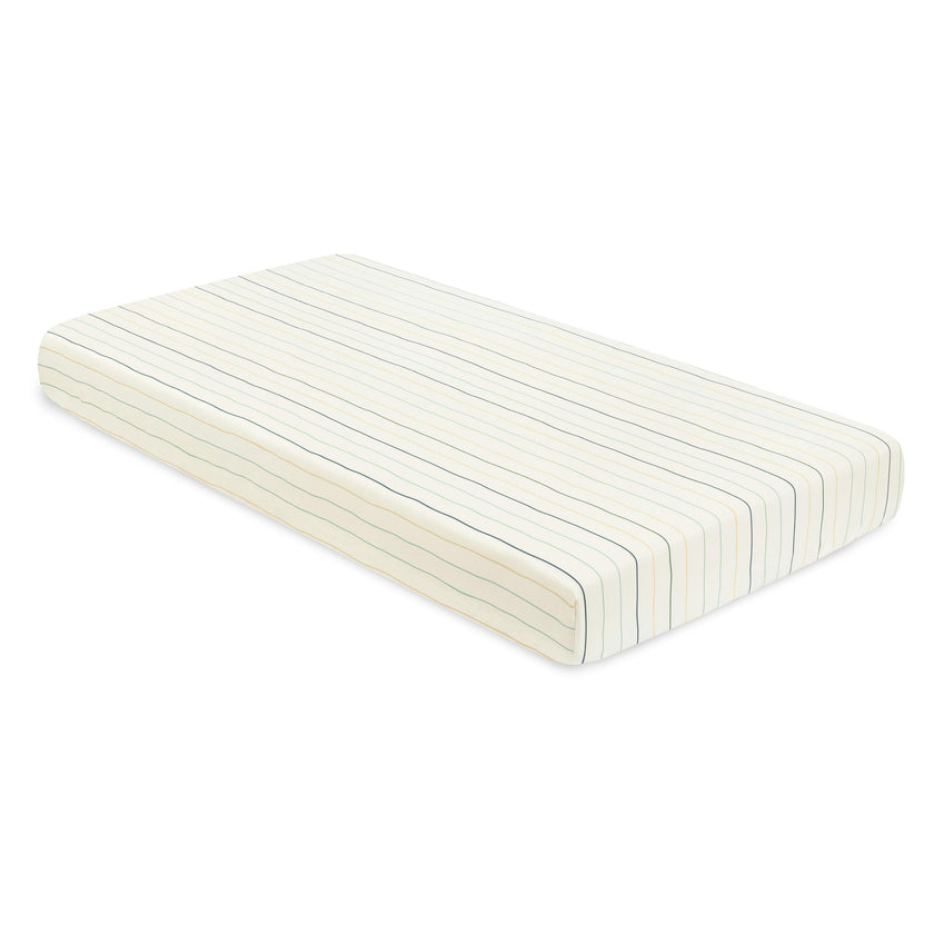 Crib Sheet in GOTS Certified Organic Brushed Cotton in Ivory with Cool Multi-Color Stripes