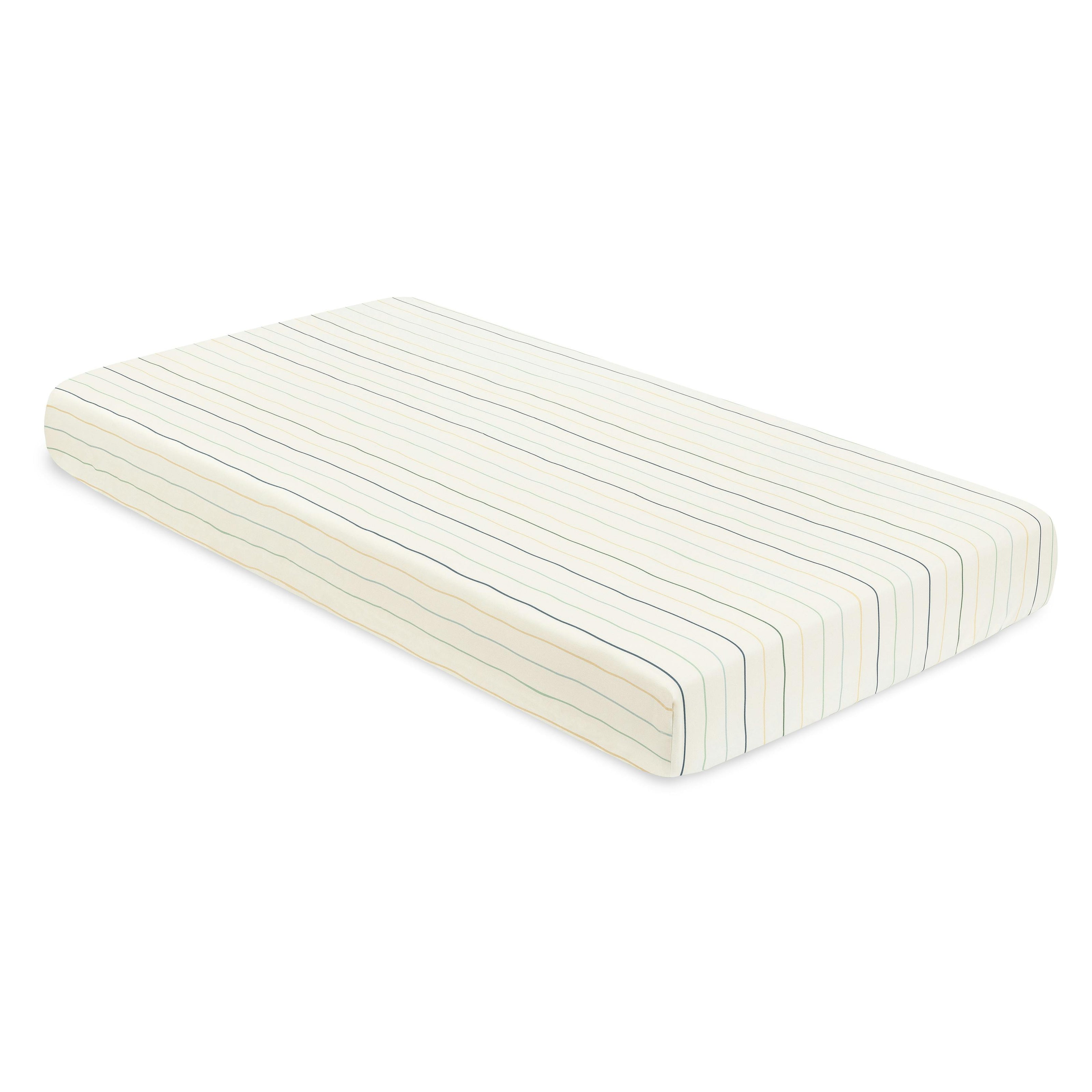 Crib Sheet in GOTS Certified Organic Brushed Cotton in Ivory with Cool Multi-Color Stripes
