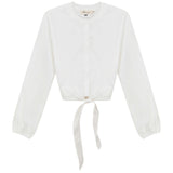 Cropped Cotton Tie Blouse