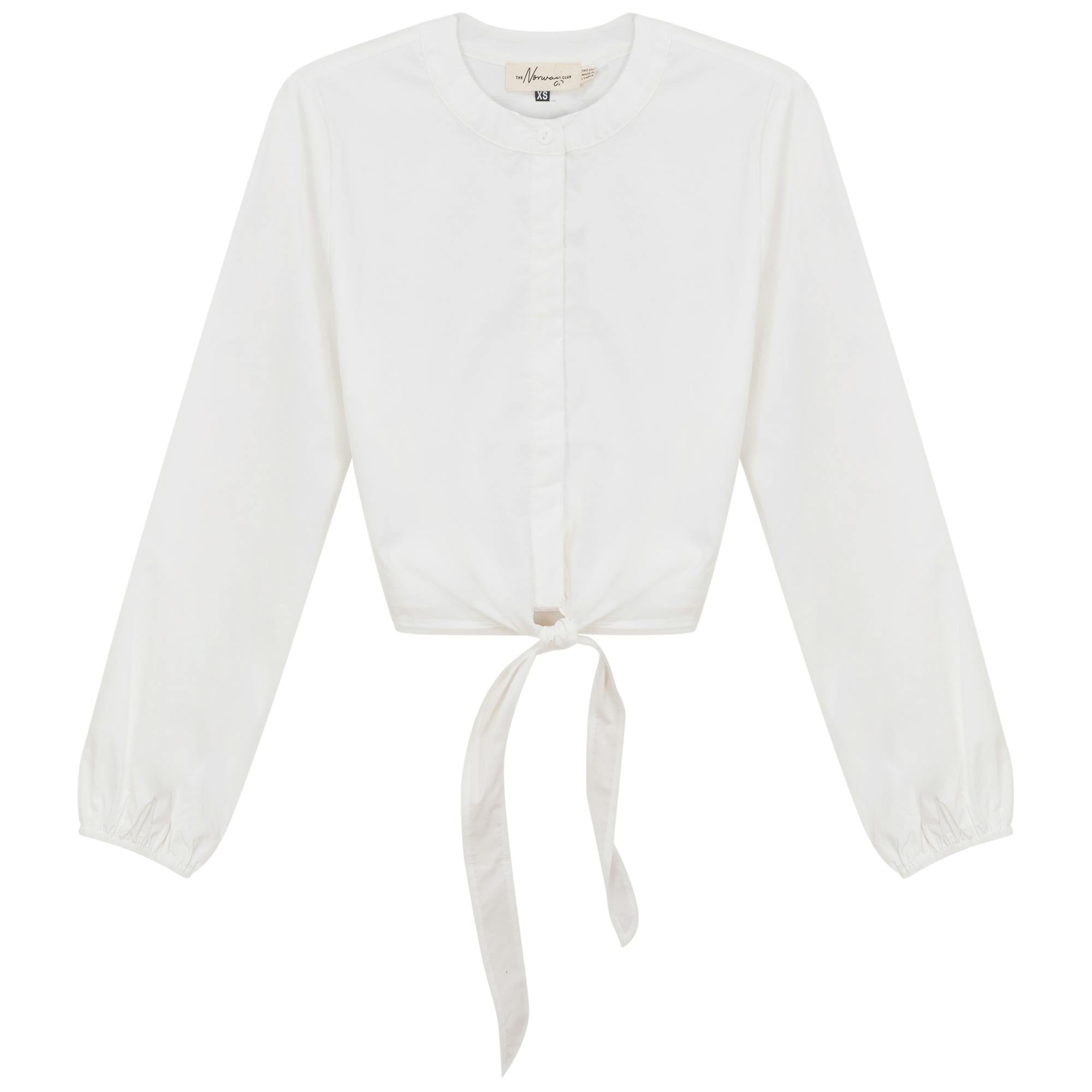 Cropped Cotton Tie Blouse