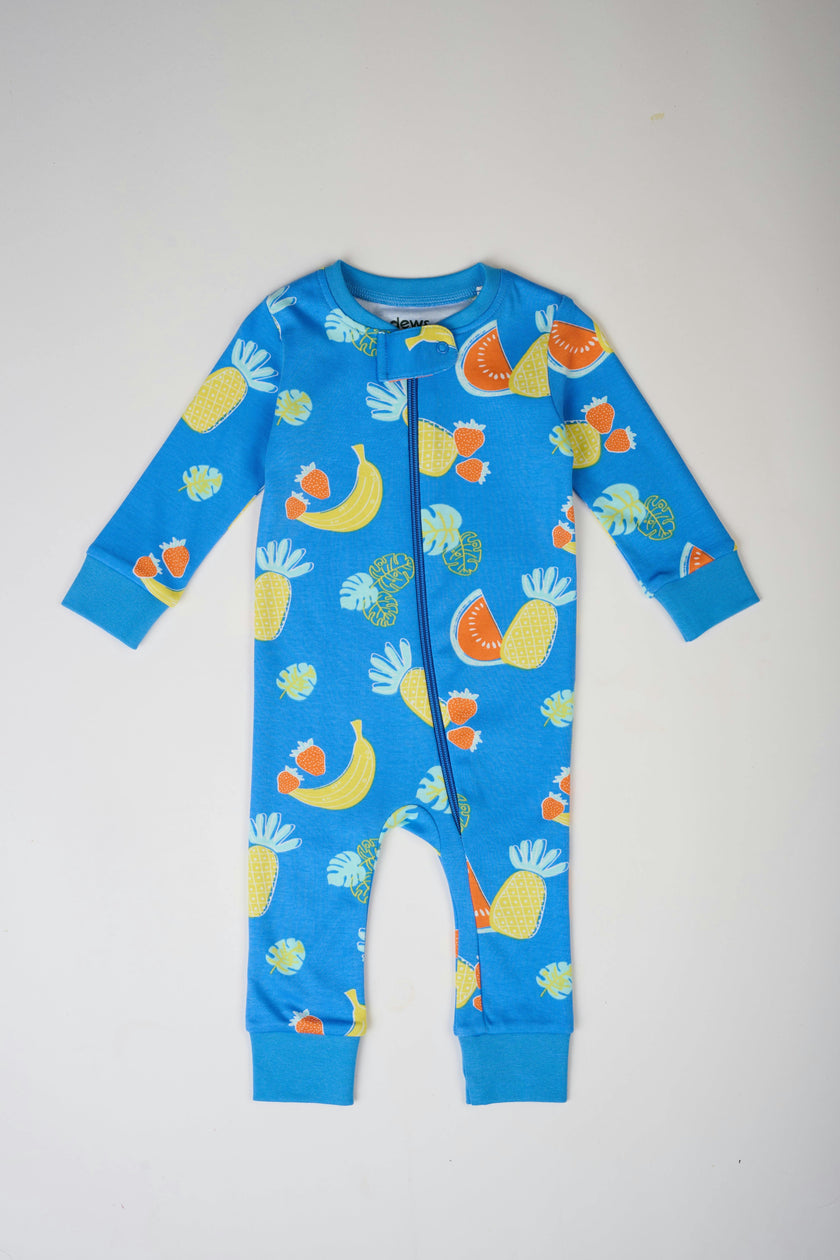 Long Sleeve Fruits Party Zip Romper