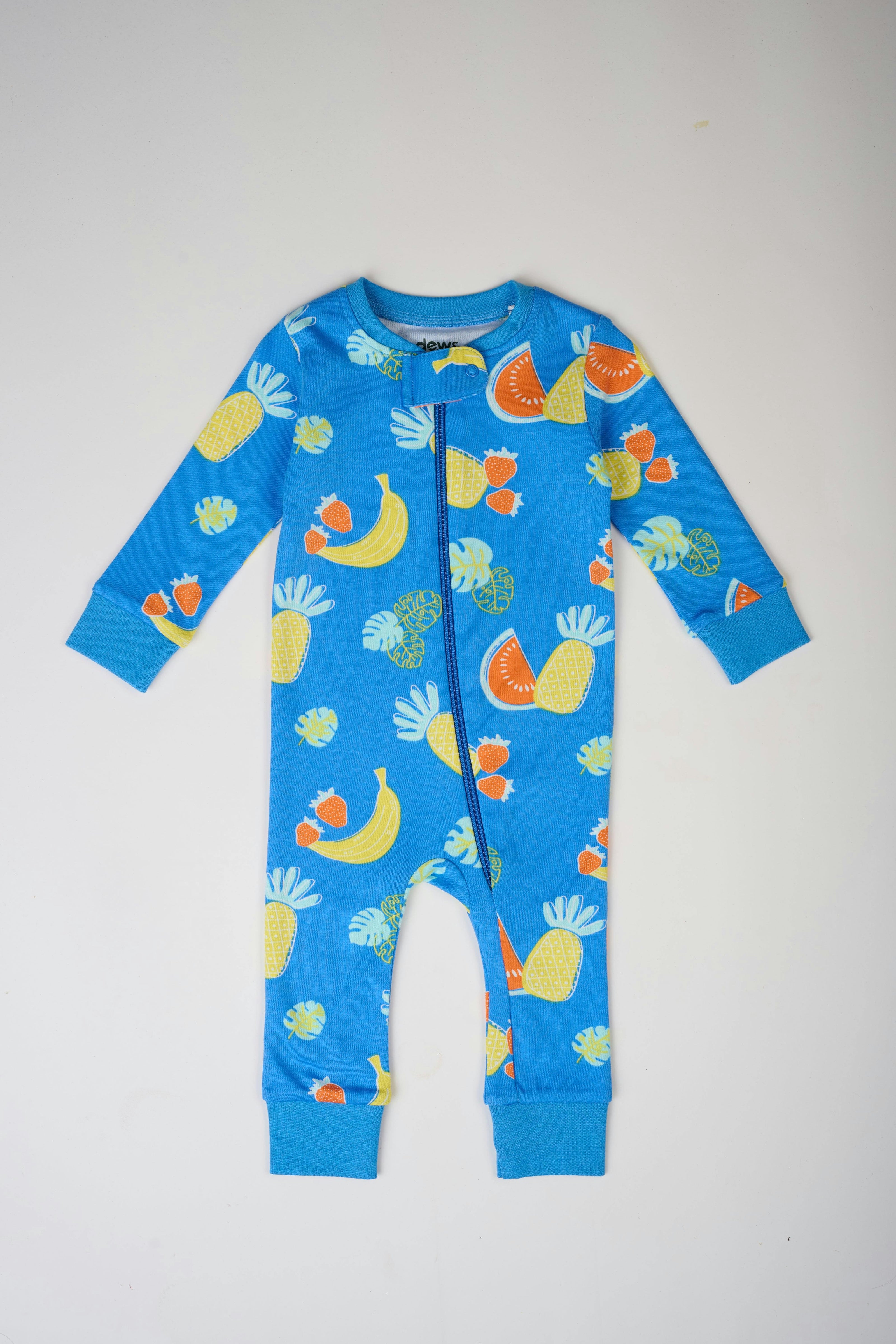 Long Sleeve Fruits Party Zip Romper