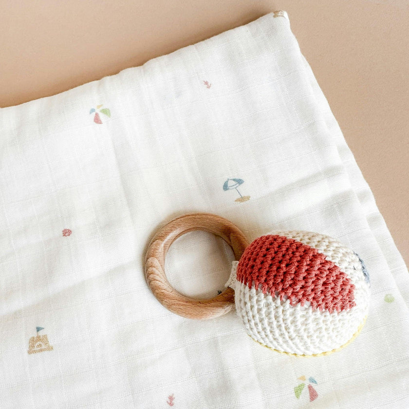 Beach Swaddle and Teether Set - Beach Ball