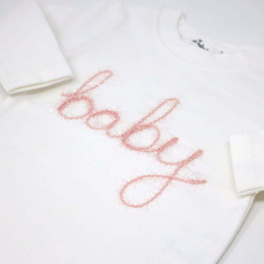"Baby" Pink Sparkle Embroidered Two Piece Set