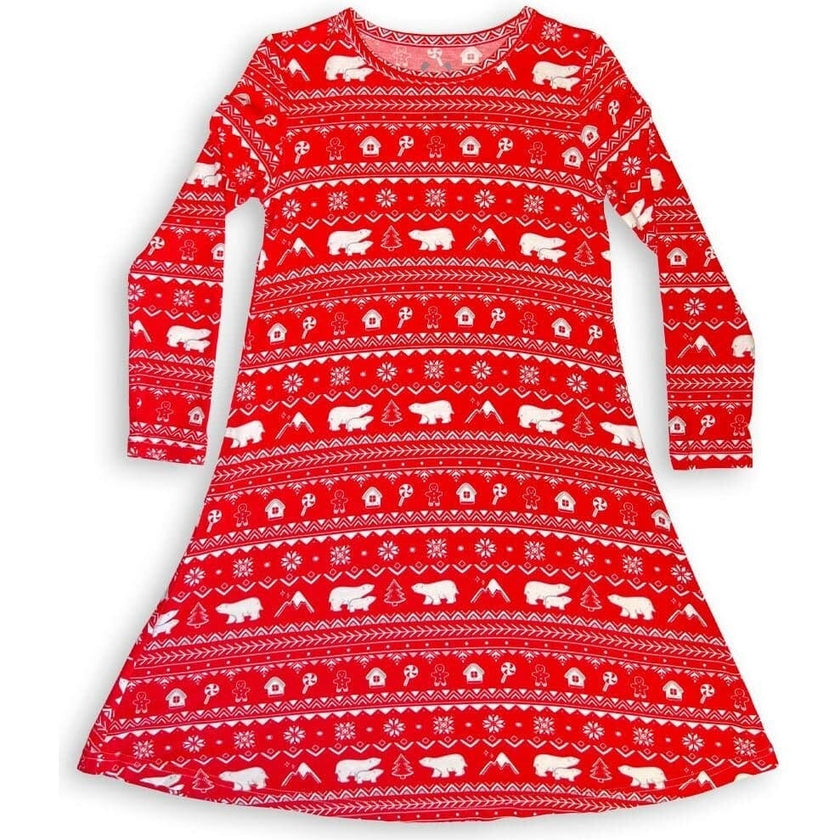 Polar Isle Red Bamboo Girls' Long Sleeve Dress