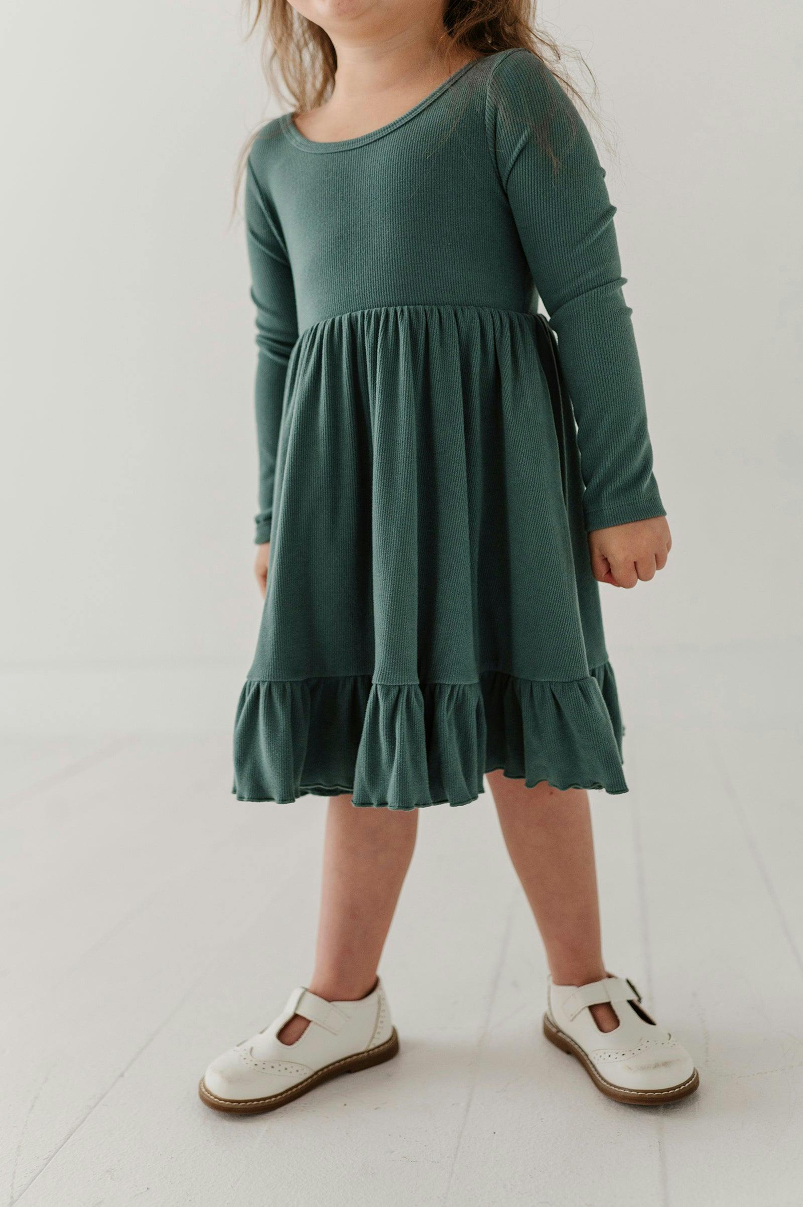 Girls Ribbed Ballet Dress in Atlantic