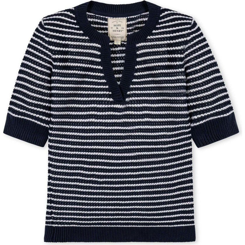 Organic V-Neck Short Sleeve Sweater, Blue