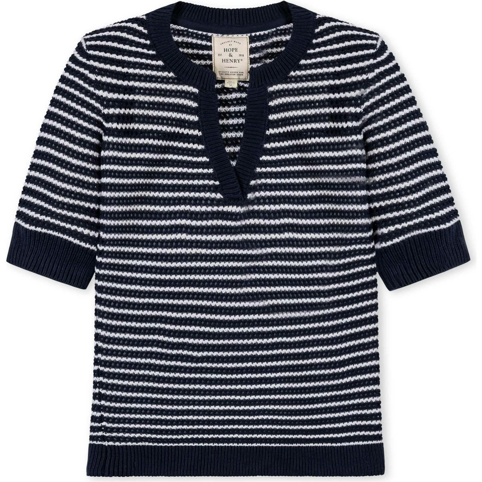 Organic V-Neck Short Sleeve Sweater, Blue