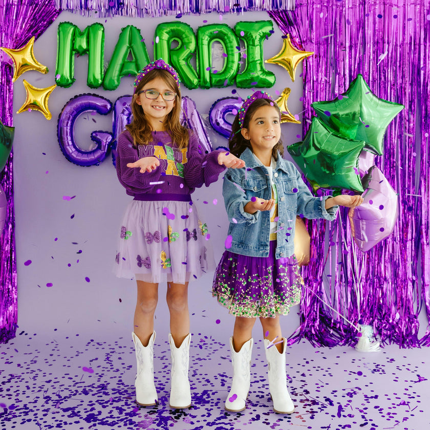 Mardi Gras Sequin Patch Short Sleeve T-Shirt - White