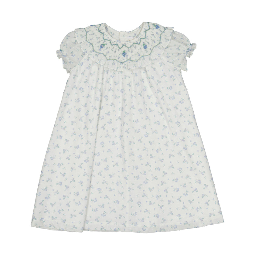 Myrtille Blue Floral Short Sleeve Bishop Dress