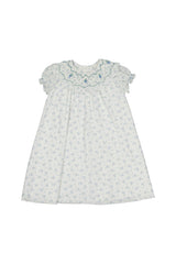 Myrtille Blue Floral Short Sleeve Bishop Dress