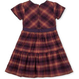 Organic Puff Sleeve Tiered Flannel Dress with Sash, Purple