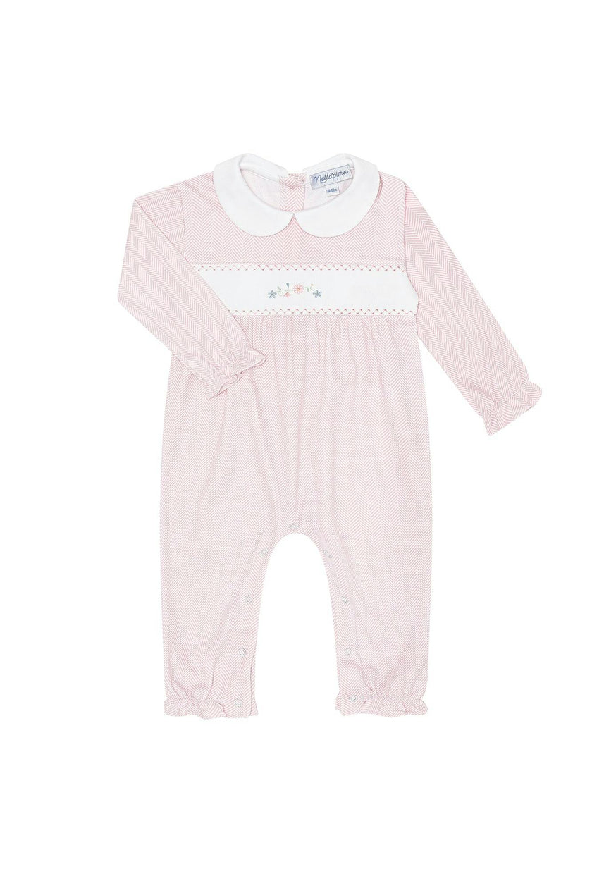 Pink Herringbone Embroidered Playsuit