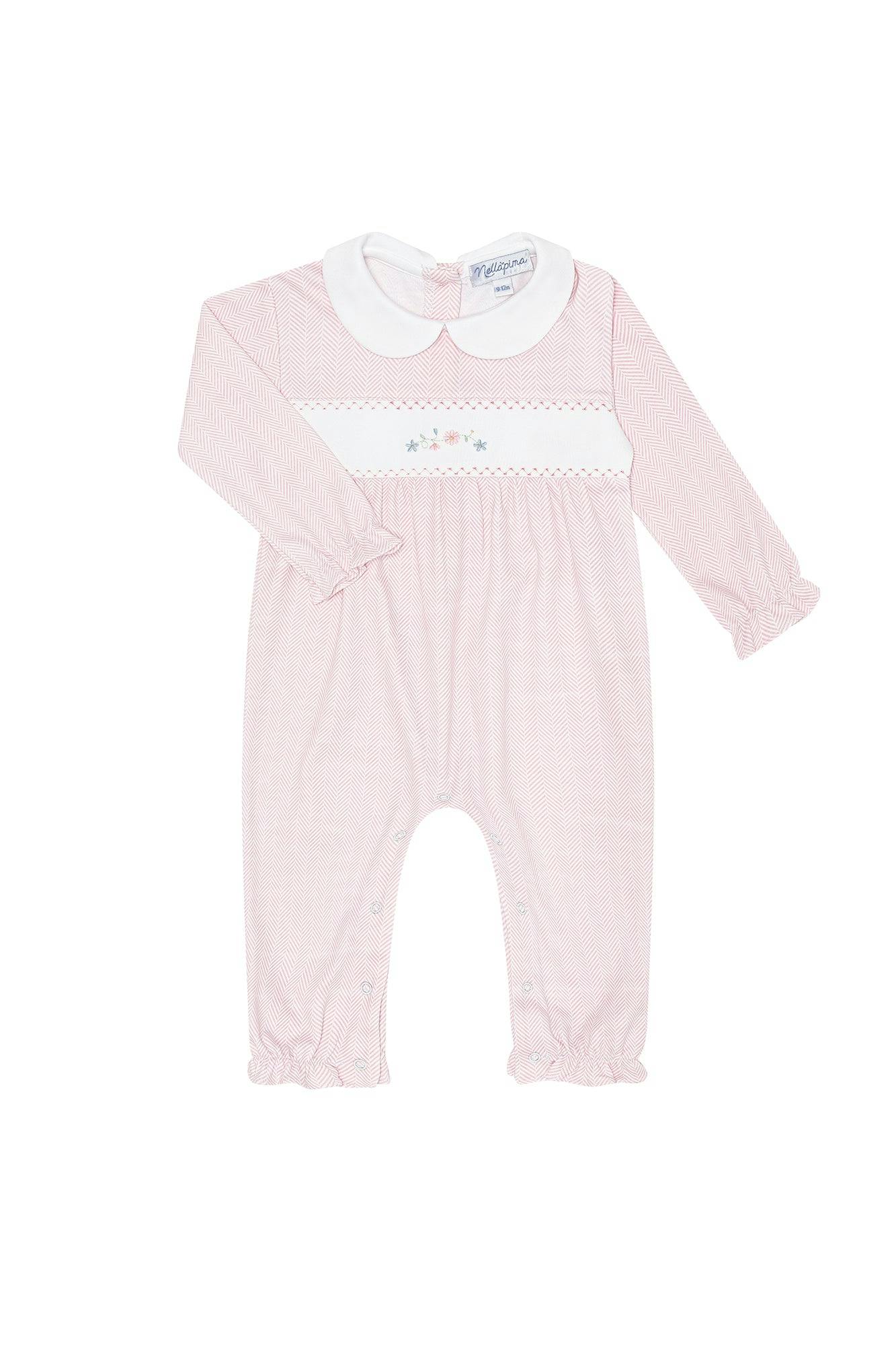 Pink Herringbone Embroidered Playsuit