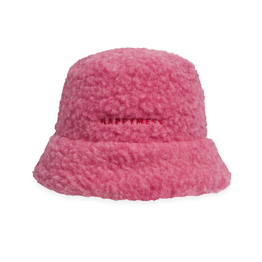adult merino wool bucket hat - dusty pink + red