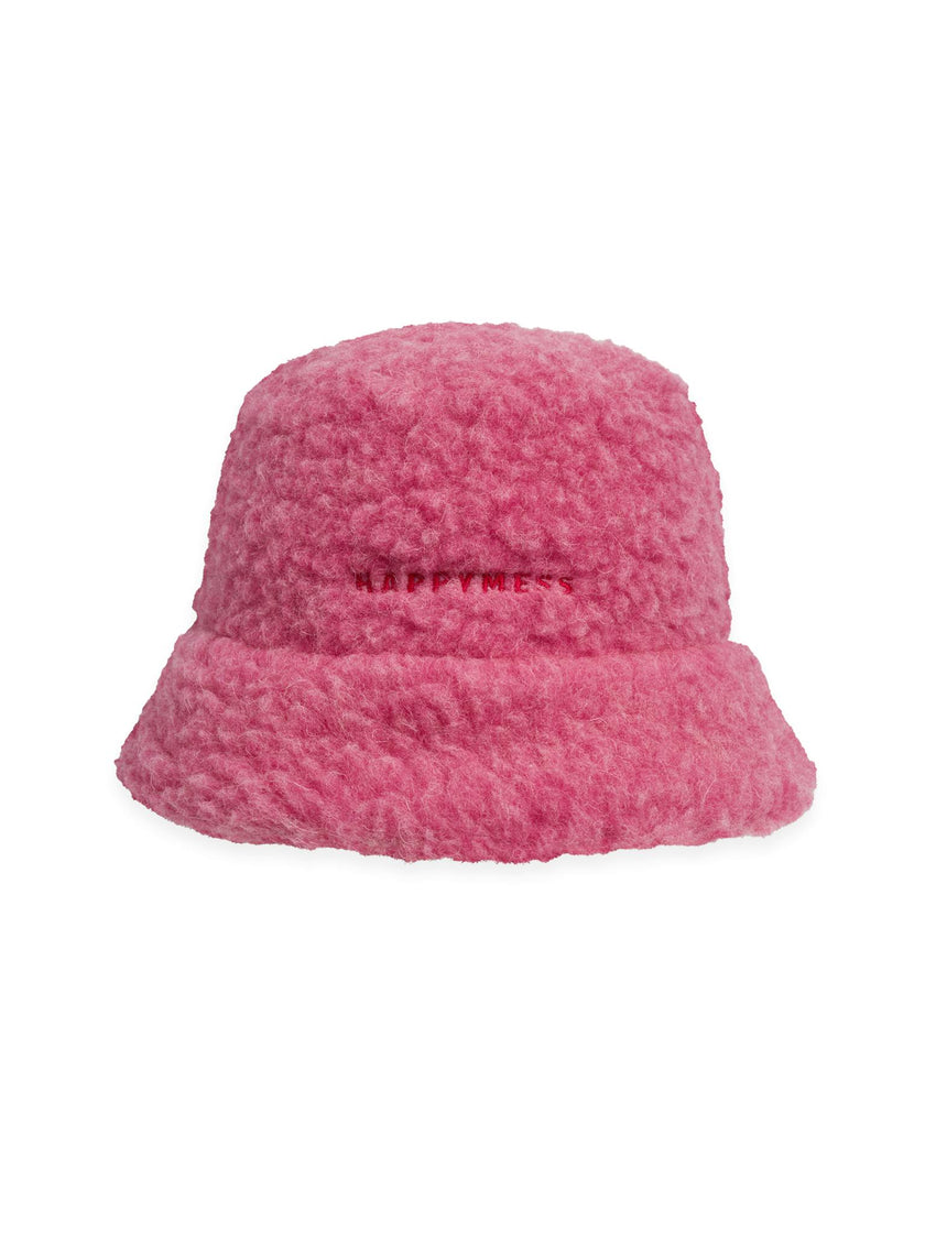 adult merino wool bucket hat - dusty pink + red