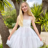 Angel Smocked & Embroidered Tulle Girls Occasion Dress