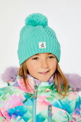 Winter Knit Hat with Pompom Turquoise Blue