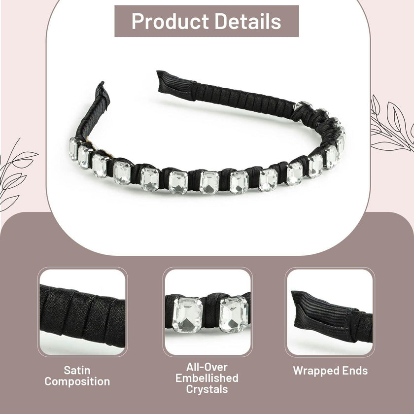 Halo Luxe Crystal Satin Headband - Black