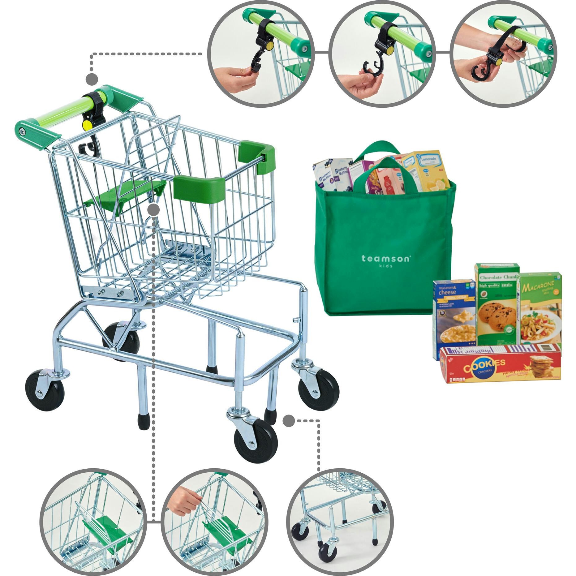 Little Helper Dallas Shopping Cart With Play Food - Chrome/Green
