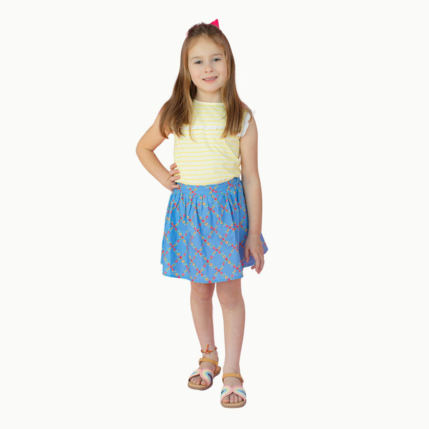 Eyelet Lace Tank in Yellow Floral Stripe