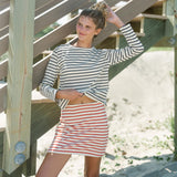 women's cream and navy stripe long sleeve tee