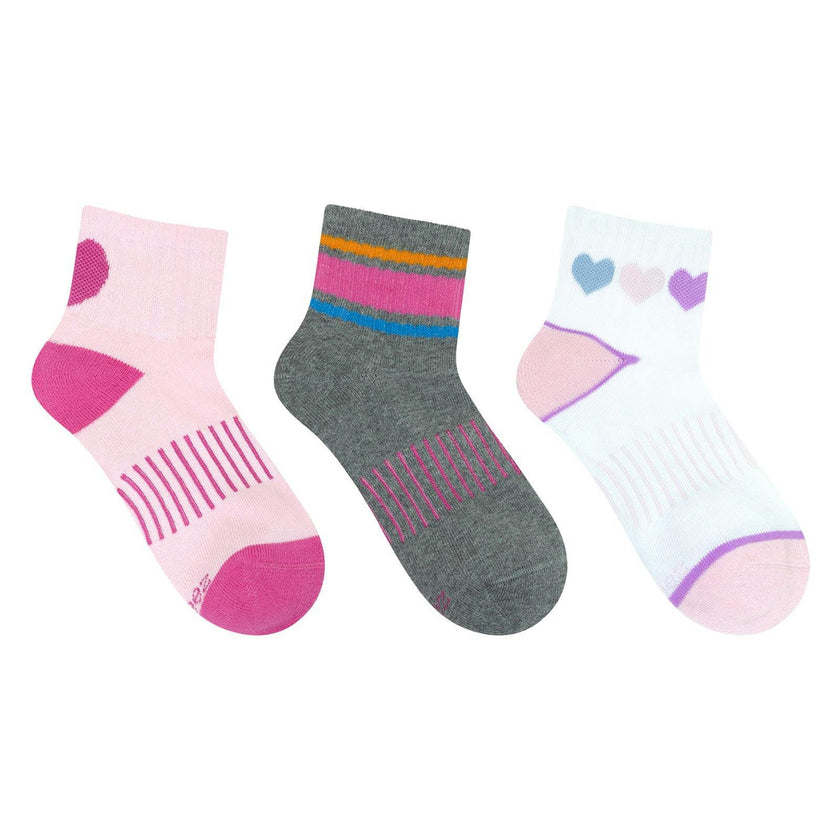 Heart Supreme 3-Pack Quarter Socks in Pink for Toddlers and Kids