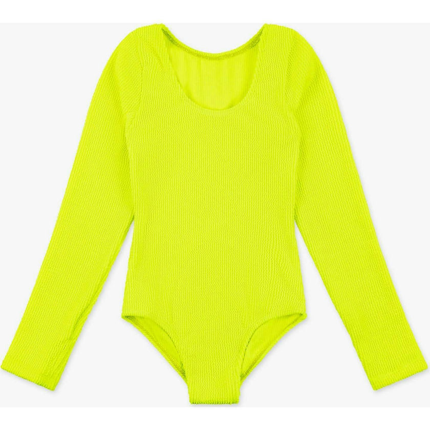 Crinkle Long Sleeve One Piece Swimsuit, Lime