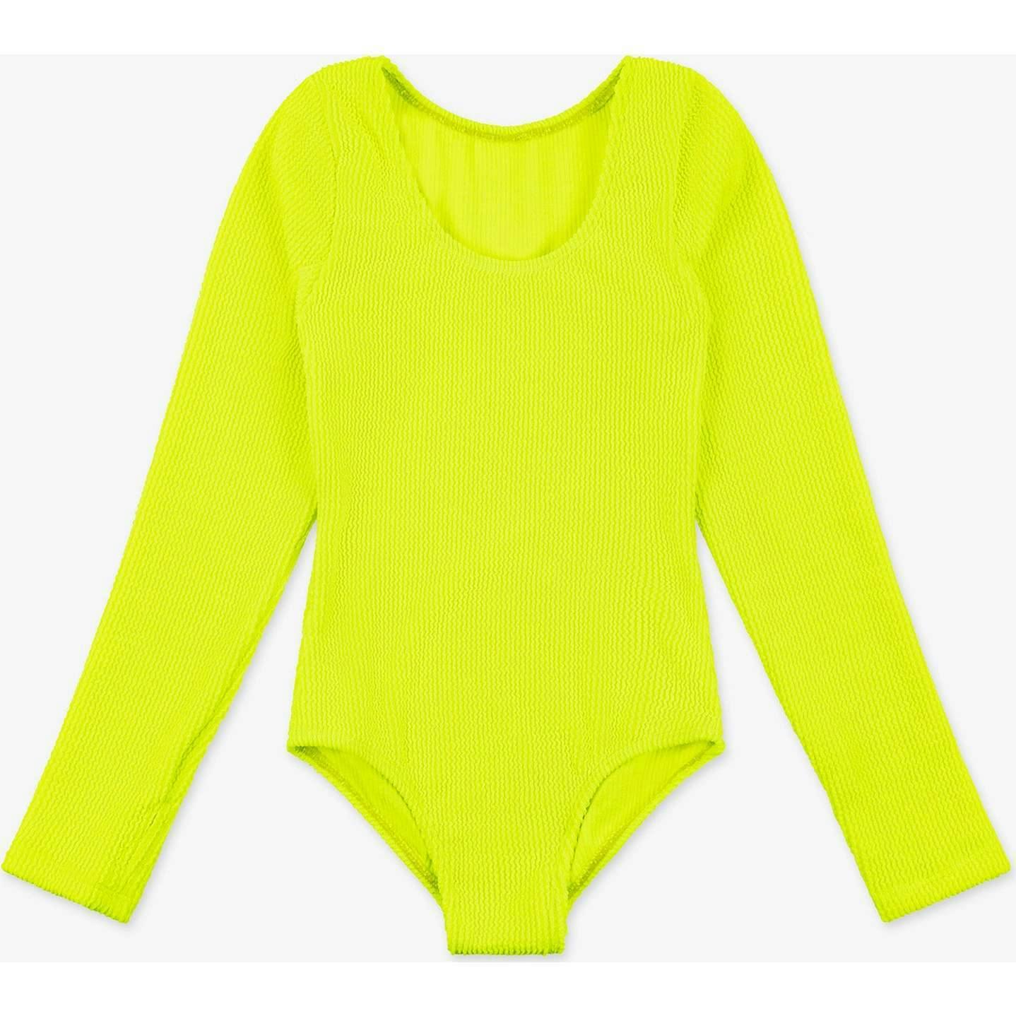 Crinkle Long Sleeve One Piece Swimsuit, Lime