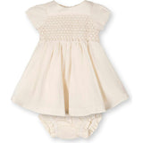 Organic Smocked Puff Sleeve Dress, White