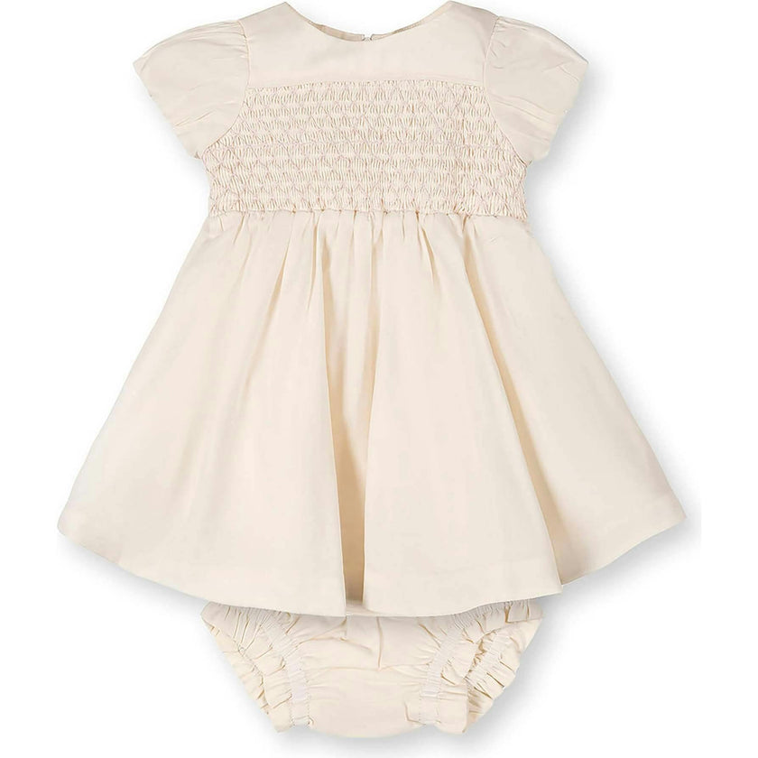 Organic Smocked Puff Sleeve Dress, White