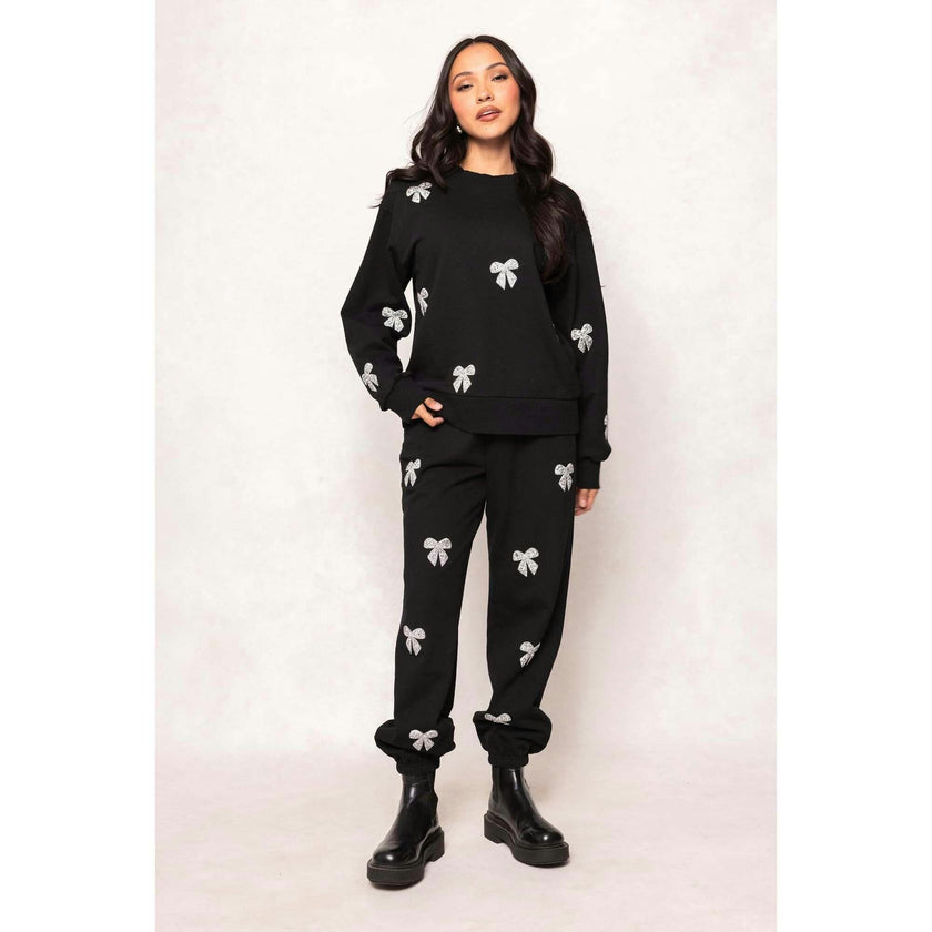 Micah Crew Neck Sweatshirt in Black & Bows