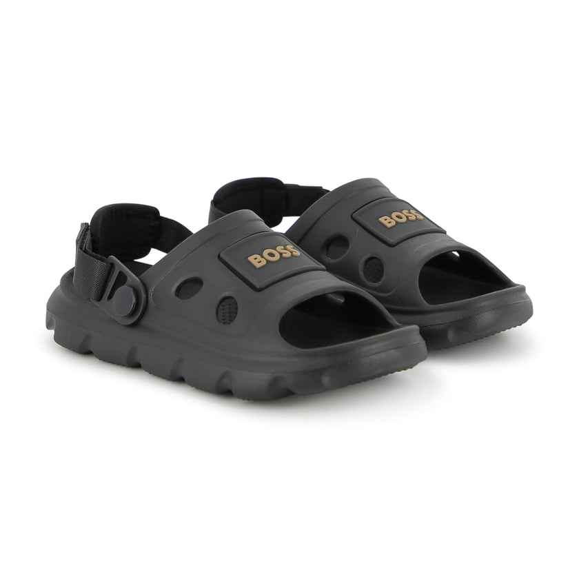 Black BOSS Patch Sandals