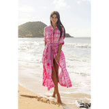 Anais Women's Button Front Shirtdress Hibiscus Shibori, Pink
